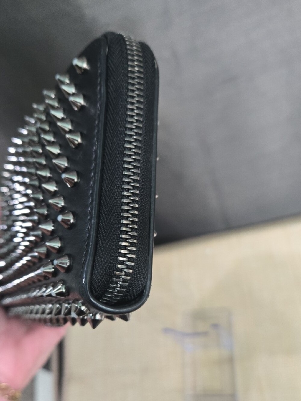 Christian Louboutin Black Leather Spike Zip Wallet with Red Pull - Picture 3 of 14